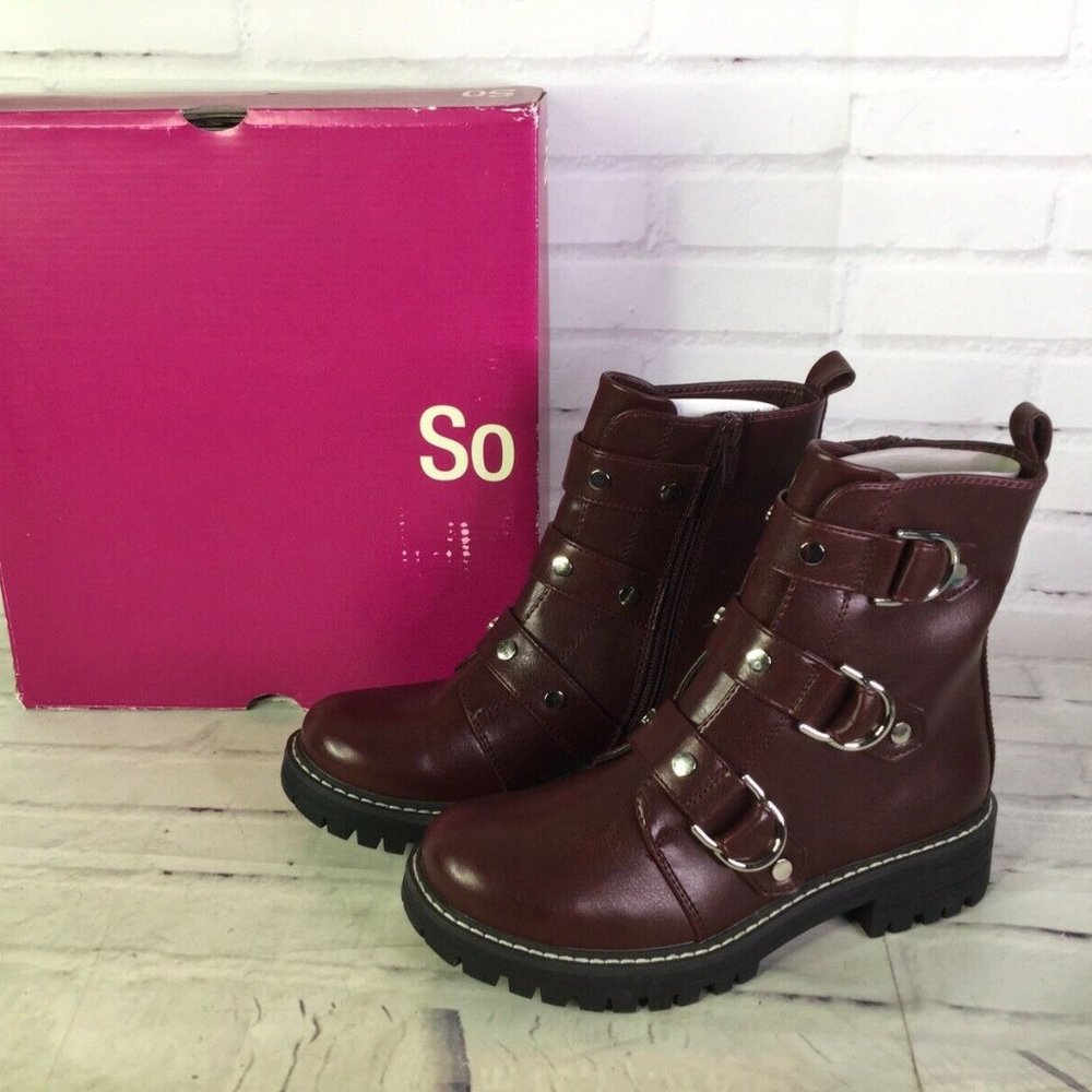 SO Cichlid Moto Combat Boots Zip Closure Red Wine